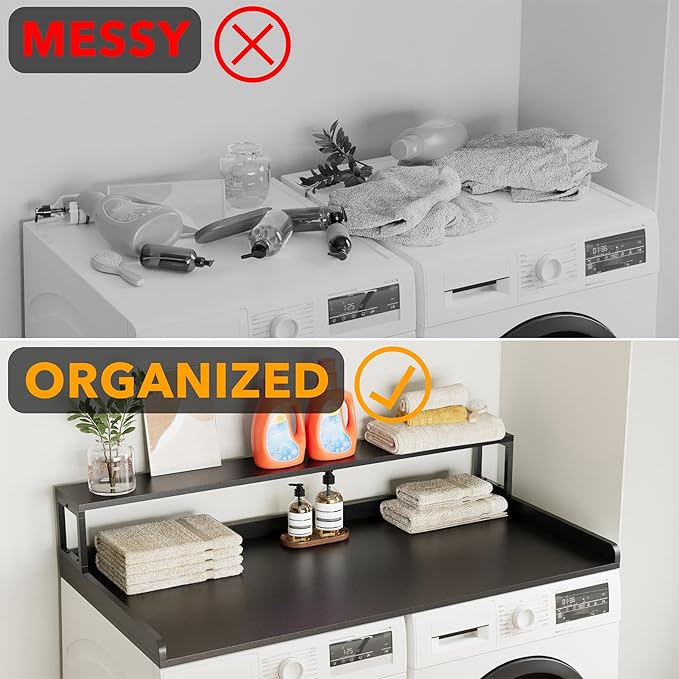 SpaceAid 2-Tier Washer Dryer Countertop, Laundry Topper with Rack Shelf 54" Width x 27.5" Depth x 10" Height Organizer Cover for Washer and Dryer Laundry Hamper Counter Storage (Black)