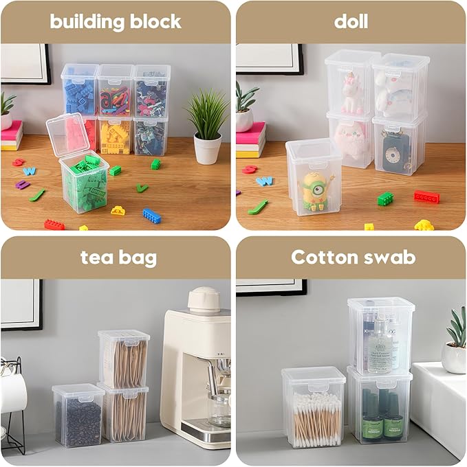 10 Pack Small Clear Storage Bins with Lids - Stackable Plastic Organizer Boxes for Crafts, Art Supplies, Jewelry, Beads, Office Tools - 3.54x3.54x4.53 Inch – Square Medium
