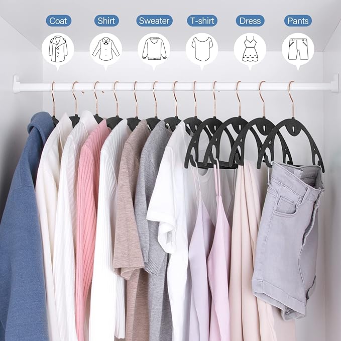 IEOKE Velvet Hangers 50 Pack: Felt Clothes Hangers Heavy Duty Shirt Sweater Hangers No Shoulder Bump Non Slip Slim Thin Coat Hangers for Closet - Black Grey