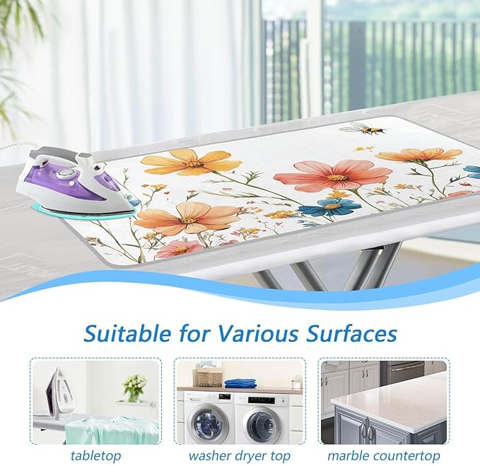 Ironing Mat &Pad Magnetic Heat Resistant Pads Portable Travel Ironing Blanket Ironing Board Covers 27.6x47.2Inches Red Wildflower Bees18