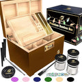 HOVANZO Premium Large Bamboo Storage Box with Removable Tray - Storage Wood Box for Herbs and Accessories - Storage Box Set with Combination Lock - Smell Proof Container with Accessories