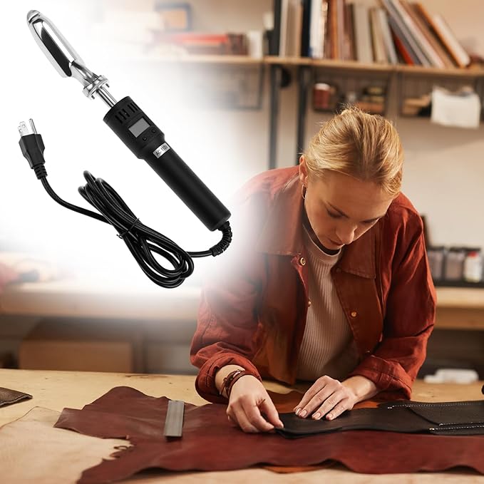 QWORK Electric Leather Iron, 80W Mini Iron with Adjustable 50~300°C Range, Crafts Quilting Iron for Craft Leather Repair Shoes