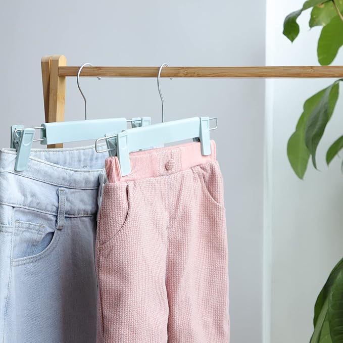 Pants Hangers with Clips Skirt Hangers for Women Plastic Clip Hanger for Pants Clothes (50pack, Blue)