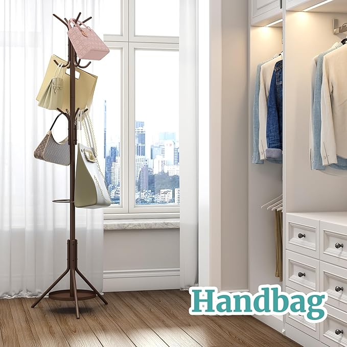 Coat Rack, Coat Rack Freestanding with Umbrella Holder, Adjustable Height Shelf with 12 Hooks, Used In The Bedroom, Living Room, Office To Hang Clothes, Hats, Bags