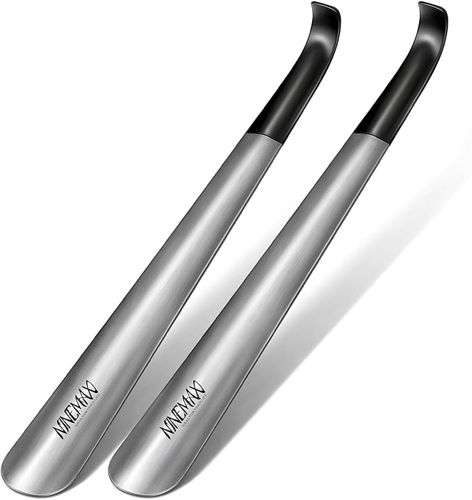 NINEMAX Shoe Horn Long Handle for Seniors Men Women, Metal Long Shoehorn for Boots Stainless Steel Shoe Spoon Helper 16.5''(Pack of 2)