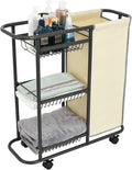 Laundry Sorter Cart Movable Bathroom Organizer Gray Laundry Storage Baskets with Heavy Duty Rolling Wheels 3-Tier Storage Shelves with 1 Bag for Clothes