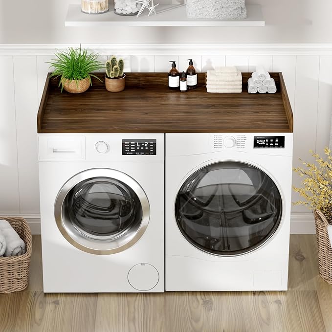 Washer Dryer Countertop, 27.5 x 54 Inch Washer and Dryer Countertop for Laundry Room Organization with Edge Wooden, Walnut