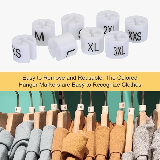 MECCANIXITY Clothes Hanger Marker XXS/XS/S/M/L/XL/2XL/3XL Size Tag White Fit 3.5mm Rod for Garment Clothing Color Coding, Pack of 160