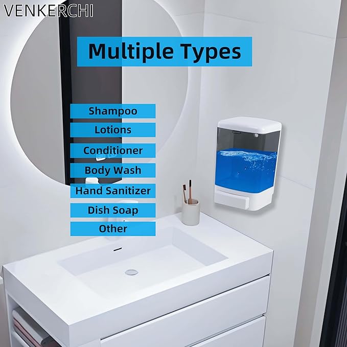 Manual Soap Dispenser Kitchen Bathroom Hand Wall Mounted Dispensers Commercial for Liquid Containers Shampoo Gel Chamber Plastic - 1000ml(33.8 oz)