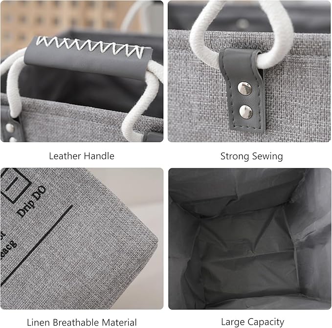 Small Laundry Basket, 50L Foldable Laundry Hamper Organizer with Handles, Fashion Portable Laundry Basket in Bedroom, Laundry Room, Closet, Bathroom, College Dorm (Beige)