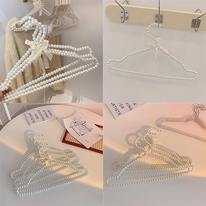 SHIDOW Pearl Hangers, Pearl Clothing Hangers for Women, Pearl Storage, Organizer for Storing Dresses, Coats, Shirts, Pants, Skirts in Bedrooms, Cabinets, Wardrobes (Beige)