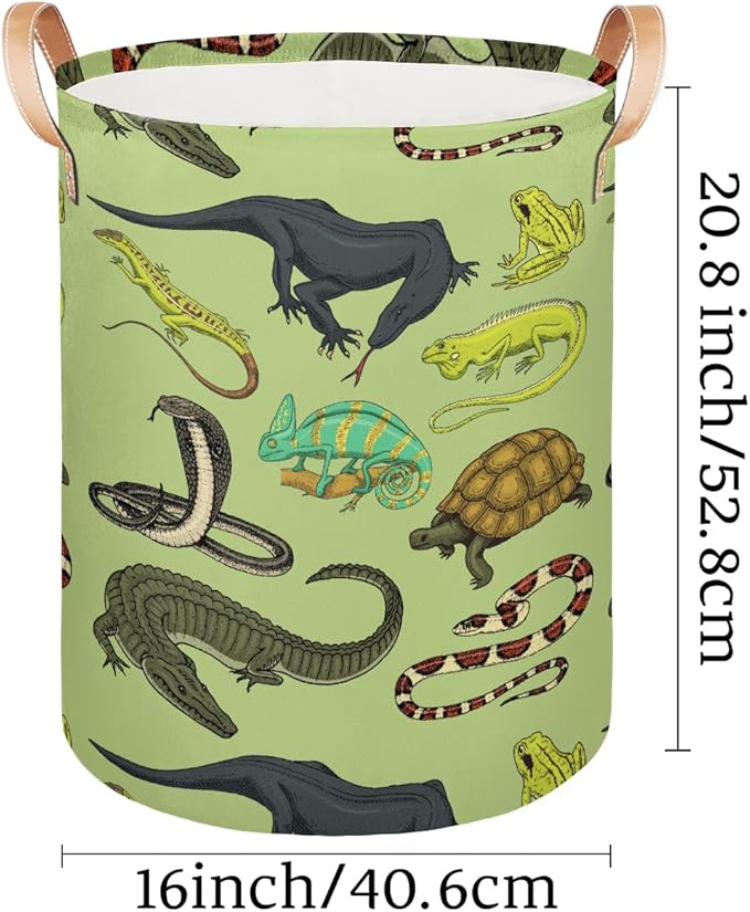 Large Laundry Basket Hamper - Reptiles 62L Collapsible Storage Bin for Kids Toys, Dirty Clothes, Blankets, Tall Baby Nursery Hamper for Boys Bedroom Bathroom Decor, Gift Basket