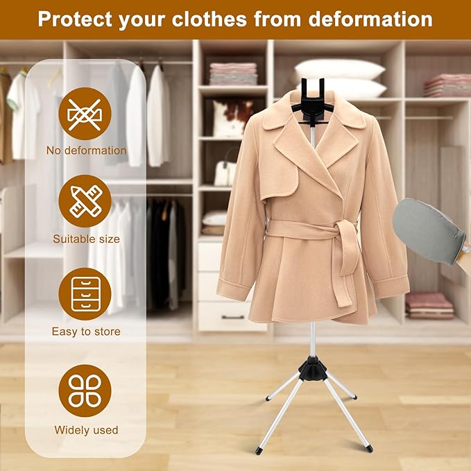 Iron Steam Stand, Steaming Clothes Hangers, Handheld Telescopic Steamer Stand Garment Steamer Rack, Height Adjustable Foldable Standing Garment Hanger for Home Steam Ironing (Black)