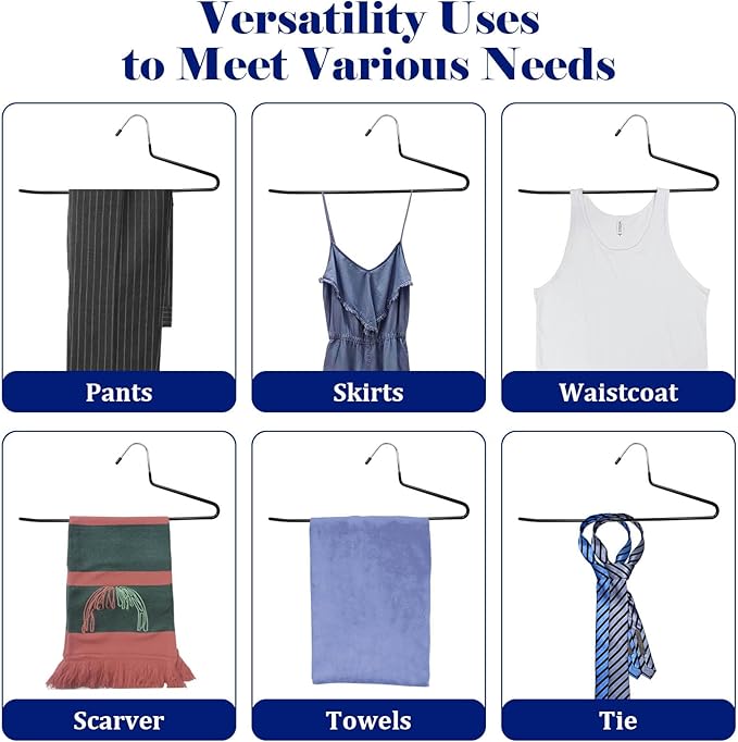 50 Pack Open Ended Pants Hangers with Non Slip Design,Suitable for Trousers,Jeans,Towels for Closet Space Saving,Durable Metal Material with Rubber Coating (Black)