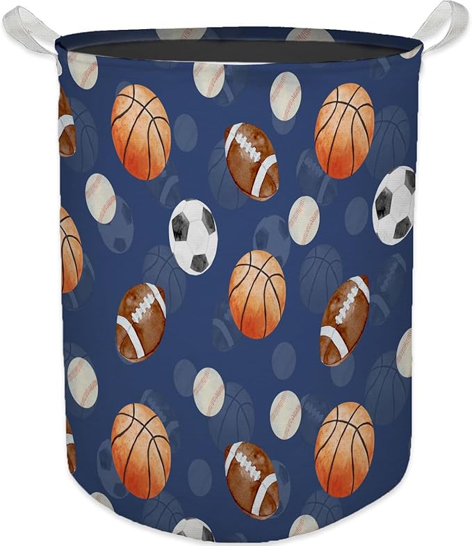 Baseball Football Laundry Basket, Toybox for Boys, Gifts for Sports Lovers Laundry Basket Hamper Waterproof Collapsible Clothes Toys Storage Bin Organizer for Bedroom Bathroom Boys Room Dorm
