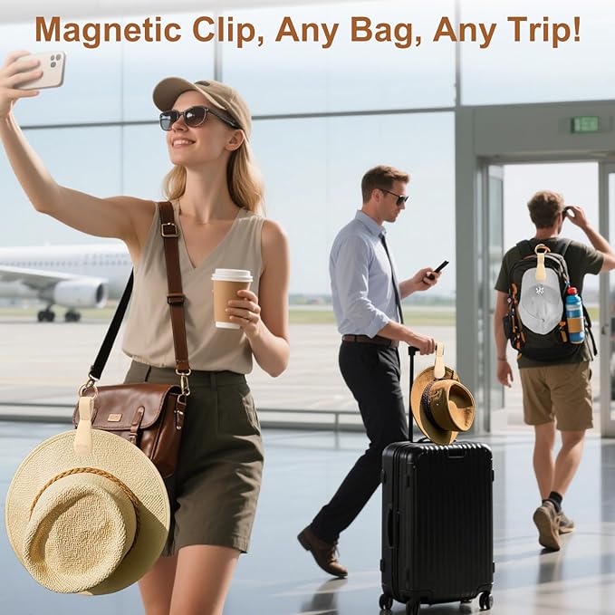 Magnetic Hat Clip 2-Pack - The Light Khaki Hat Clip for Travel on Bag, Magnetic Hat Clips for Bag, and Secure Hat Holder for Travel on Caps & Beach Hats, Vacation Essentials