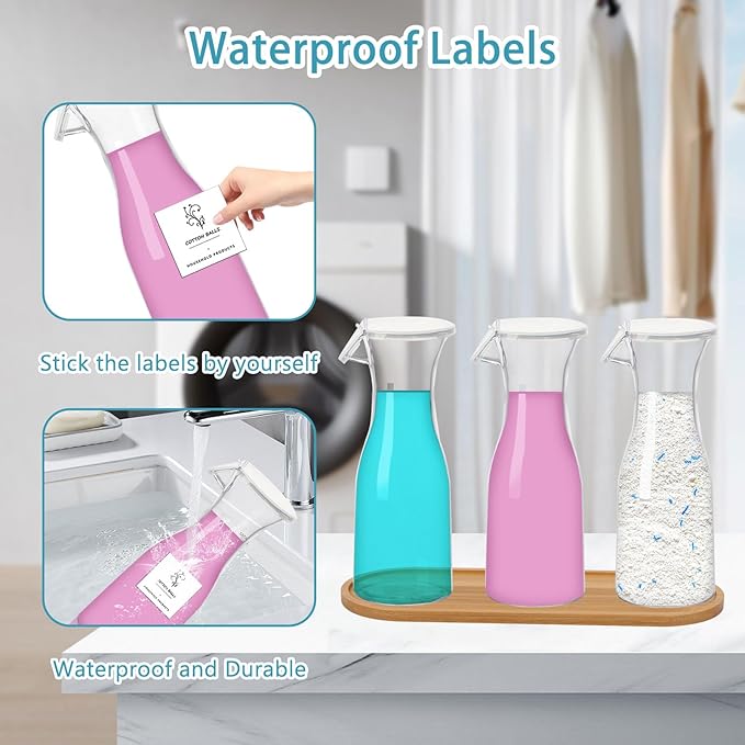 Liquid Laundry Detergent Dispenser with Tray, 20oz Laundry Soap Dispenser, Plastic Refillable Laundry Detergent Container Organizer for Laundry Room Organization with 16 Waterproof Labels, 3 Pack