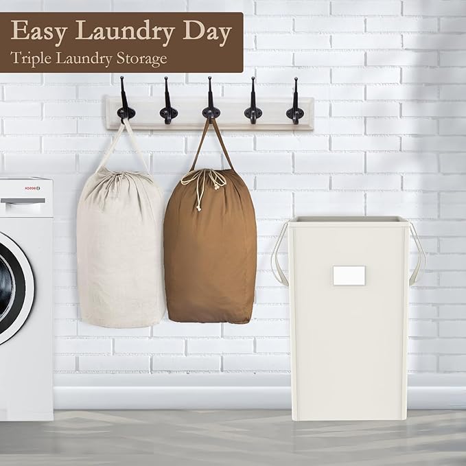 MCleanPin 210L Laundry Hamper Collapsible with 2 Washable Laundry Bags, Dirty Clothes Hamper,Laundry Basket with Handles Foldable Hamper Dorm Laundry Basket for College (Cream White)