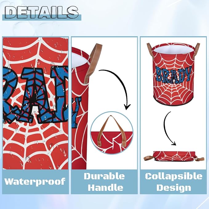 Spider Wed Personalized-Laundry-Hamper-Basket for Kids Custom Name Collapsible Storage Organizer Bin Dirty Clothes Toys Hamper for Boys Nursery in Laundry, Bedroom, Bathroom Wed-2