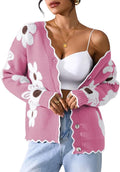 Pink Queen Fuzzy Sweater Cardigan for Women 2025 Fashion Long Sleeve Flower Outerwear Button Down Open Front Cardigan Coat