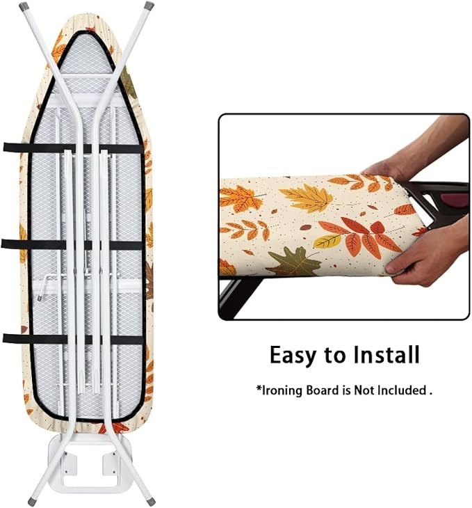 Marple Leaf Ironing Board Cover with Elastic Edge Stain Resistant Iron Board Cover Hook and Loop Fasteners 15x54 Inch Standard Size Pressing Cloth for Ironing