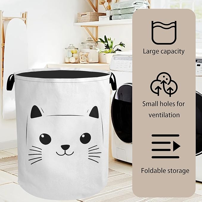 Cute Cat Foldable Laundry Hamper - Waterproof Fabric Storage Basket with Handles, Clothes Hampers for Laundry,Bedroom,Dorm