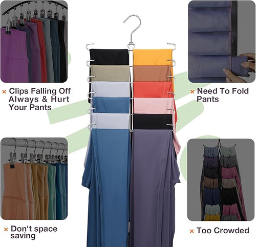 Leggings Hangers for Closet,2 Pack Metal Yoga Pants Hanger Hold 24 Leggings,Scarf Organizer,Closet Organizer for Pants,Scarf,Tank Tops,Bra,Jeans