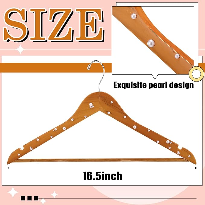 5 Pcs Bridal Dress Hanger Wooden Pearl Wedding Dress Bridal Hanger with Pearl Brown Wooden Wedding Party Gift(Wood Color,Classic)