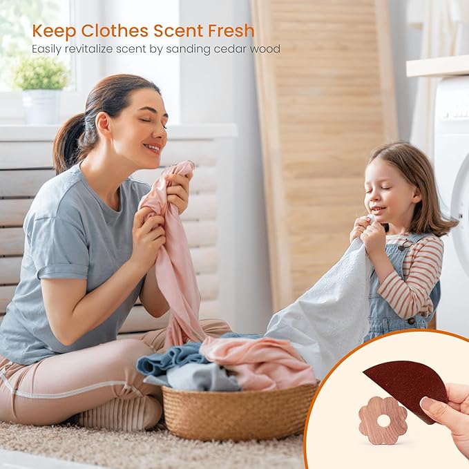 Homode Cedar Chips for Closets and Drawers, 72 Pcs Cedar Rings for Clothes Storage, Cedar Blocks for Fresh Scent Closet Freshener