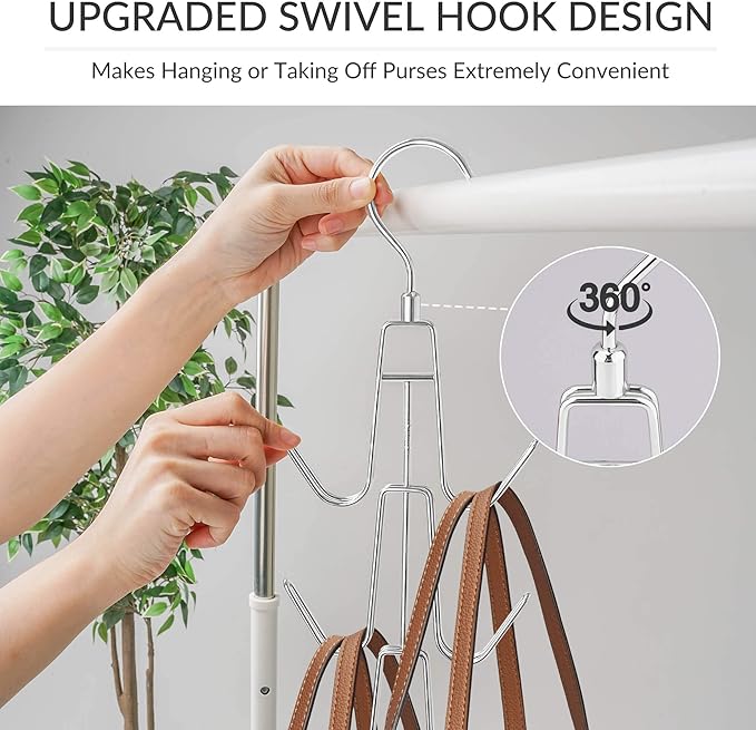 ZEDODIER Purse Hanger Organizer for Closet, 4 Pack Hanging Bag Holder, Keeping Purses Visible and in Good Condition, Metal Handbag Storage Hook Backpack Rack Space Saving Hanger, Silver