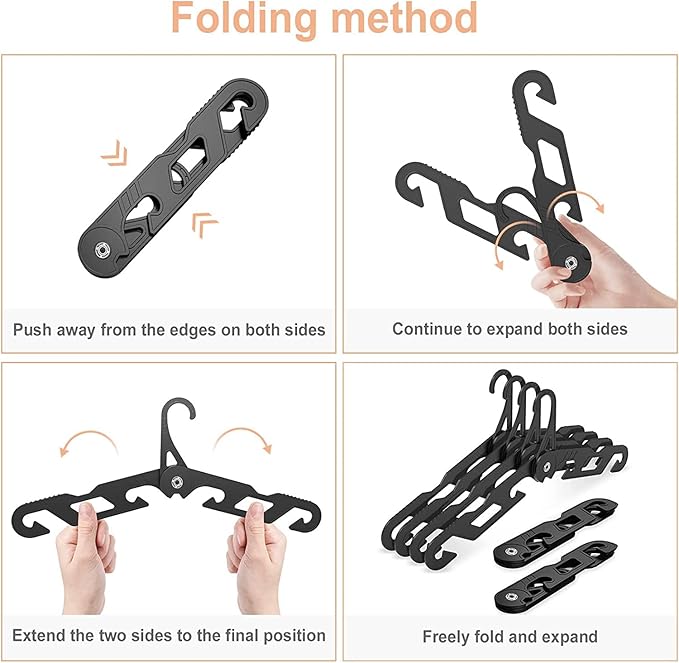 NICEDACK Premium Travel Hangers 3 Pack Portable Folding Clothes Hangers - Super Bearing Collapsible Hanger Foldable Clothes Drying Rack for Travel, Indoor and Outdoor Use (3 Pack Black)