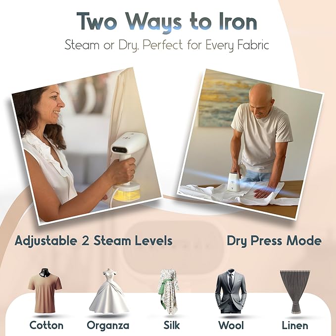 Clothes Steamer Handheld 1600W TurboRush, Portable 3-in-1 Clothing & Garment Care, Travel Bag, 2 Steam Levels, Large Water Tank, 120V