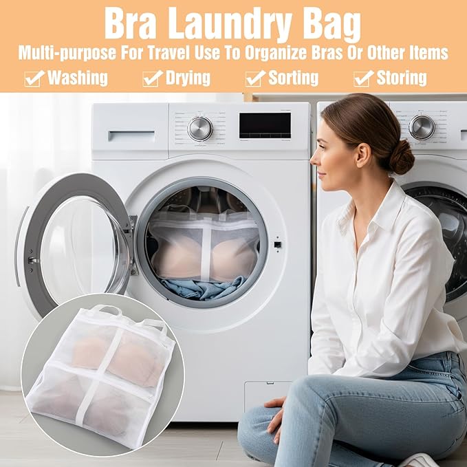 4 Pack Bra Washing Bags, Cleans, Drys, Storage and Dust-proof 4-in-1, Holds 10 A-F Cup Bras, Zippered Mesh Underwear Wash Bags for Machine, Travel Storage