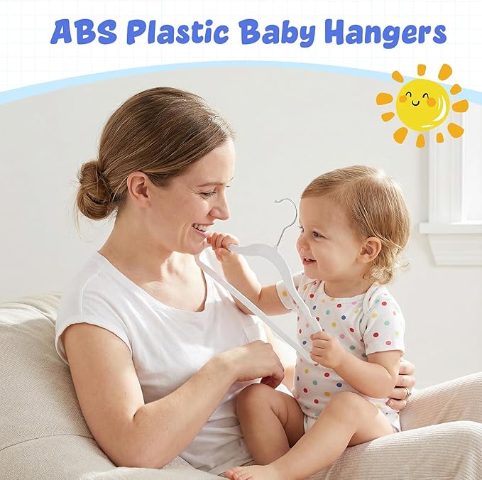 HOUSE DAY 11.4 Inch Baby Hangers 30 Pack - Plastic Kids Hangers Space Saving Thin Profile, Children Closet Organizers with Rotatable Hook of 360°, Heavy Duty for Toddler Clothes Nursery - Ivory