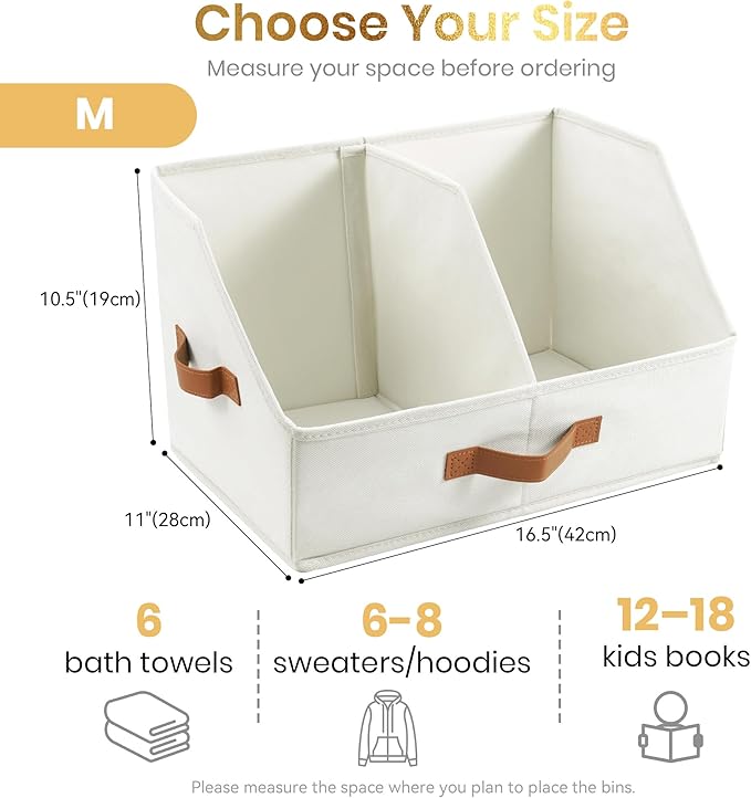 Trapezoid Storage Bin - UPGRADED HEIGHT Closet Organizers And Storage W/ Handles & Adjustable Dividers, Fabric Collapsible Storage Bins For Clothes Storage & Shelf Organizer (6pcs, Medium, Ivory)