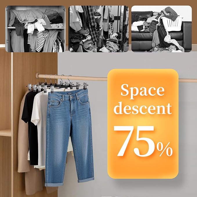 Pants Hangers with Clips 30 Pack Adjustable Non-Slip Heavy Duty Skirt Hangers, Space Saving Clothes Hangers for Jeans, Trousers, Shorts, Slacks, Dresses - 12 Inch, Apricot Pink