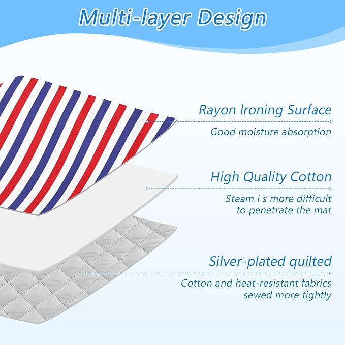 Ironing Mat Pad for Table Portable Travel Iron Blanket Ironing Board Covers Pressing Mat Heat Press Pads 27.6x47.2 Inches Blue and Red Stripes38