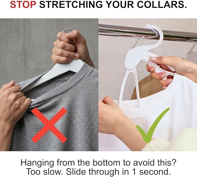 Quick-Release Clothes Hangers for Sweaters & T-Shirts - Neckline Protection, No Stretch, No Shoulder Bumps, Space-Saving Stackable Design [Light Blue, Pack of 10]