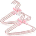 Threan Pink 6 Pcs Pearl Beaded Clothes Hanger Mini Pearl Beads Small Metal Clothes Hangers with Ribbon Standard for Kids Baby Children Pet Dog