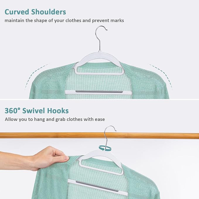 30-Pack Plastic Clothes Hangers, Space Saver, Non Slip, 360° Swivel Hook, 0.2 Inches Slim, Sturdy Heavy Duty Coat, Durable Hangers for Suits, White and Dark Gray