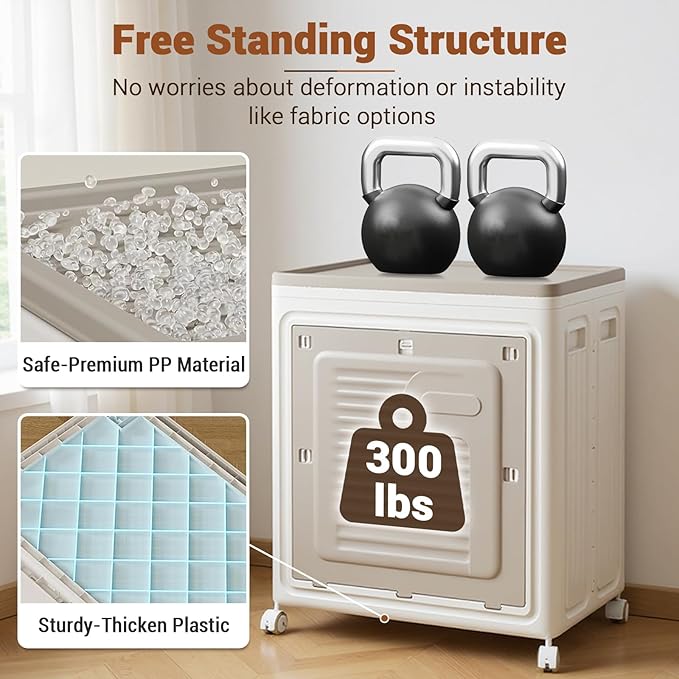 Rolling Laundry Hamper with Lid, Large Capacity Clothes Hampers for Laundry, Plastic Collapsible Laundry Baskets with Wheels and Lid Large Toy Box Chest