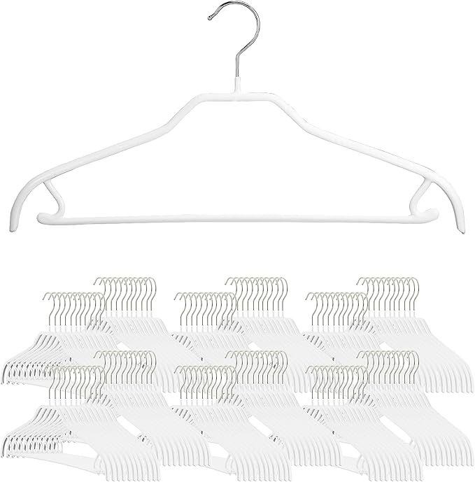 MAWA by Reston Lloyd Silhouette Series Non-Slip Space Saving Clothes Hanger with Bar & Hook for Pants and Skirts, Style 41/FRS, Set of 100, White