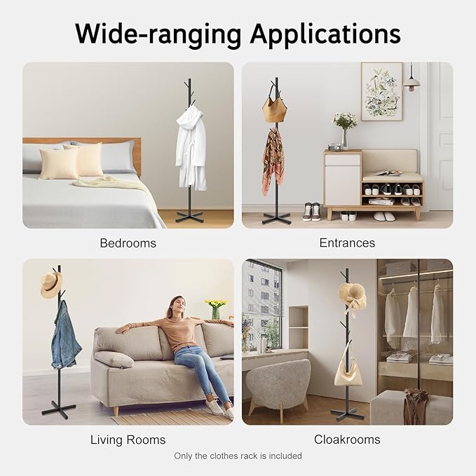 Coat Rack, Free Standing Metal Coat Rack with 7 Hooks Modern Tree-Shaped Clothes Racks Porch Entryway Organizer for Hats Scarves Bags Clothes (18.11×18.11×69.29 in)