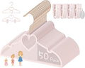 OneDream Pink Velvet Baby Hangers - 50 Pack 11inch Heart Toddler Hangers with 20pcs Clips, Non-Slip Strong and Durable Baby Clothes Hangers Without Slipping, Ultra Slim and Stackable Space Saving