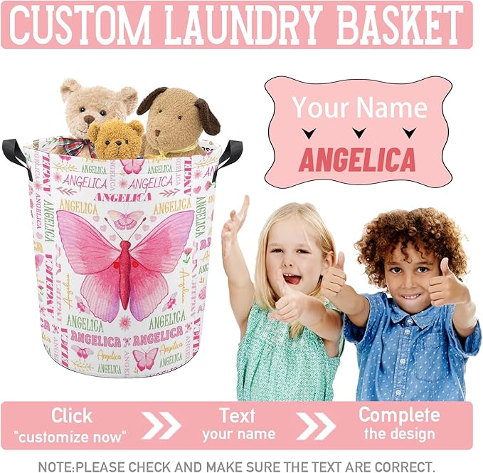 Butterfly Laundry Basket,Personalized Laundry Hamper for Boys Girls,Custom Laundry Basket With Name, Customized Dirty Clothes Hamper for Bathroom Bedrooms,M-19.5"X 15.7"