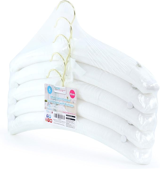 HANGERWORLD 5 Pack of White Satin Padded Hangers, 17inch Bridesmaid Bridal Bride Hanger for Wedding
