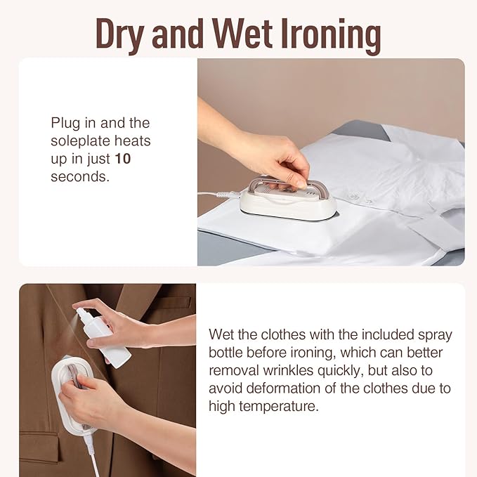 Mini Travel Iron with Adaptive Global Voltage, 100-230V Portable Dry Iron for Clothes (No Steam), 10s Heat Up, Non-Stick Soleplate, Ultra-Lightweight, Ideal for Sewing, Quilting and Handcraft