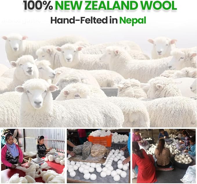 Unique Craft Wool Dryer Balls 6-Pack XL, Premium Organic Fabric Softener, Chemical-Free, Hypoallergenic, Hand-Felted, Reusable, Reduces Wrinkles & Drying Time, Eco-Friendly Alternative to Sheets