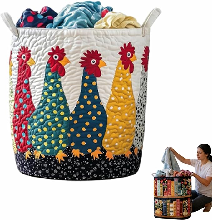 Quilted Laundry Basket, Quilted Laundry Basket with Handles, Boho Fabric Floral Storage, For Bedroom Laundry (#09, 16"L x 16"W x 22"H)
