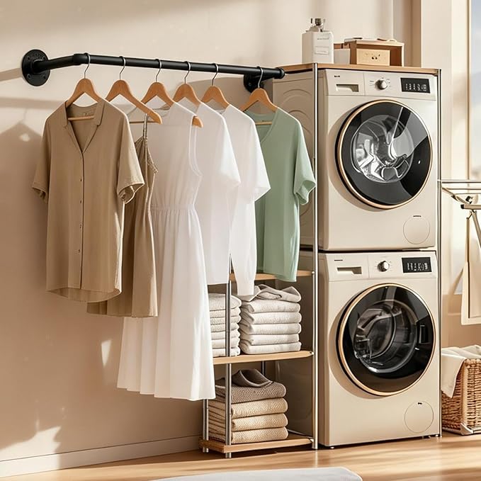 21" Industrial Pipe Clothing Rack,2pcs Black Heavy Duty Wall Mounted Clothe Racks,Multi Functional Clothes Hanger, Laundry Room, Closet Storage,Retail Display of Wardrobe